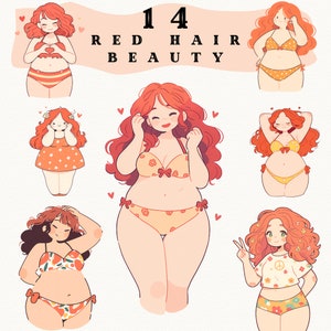 Red Hair Beauties Digital Sticker Clipart, Summer journaling, hot summer png, adesivo stravagante, trasparente, scrapbooking, diario spazzatura