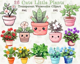 Clipart di piante in vaso carine - Acquerello e cartone animato PNG SVG (schemi bonus)