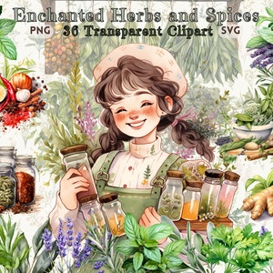 Enchanting Watercolor Herbs and Spices Clipart Bundle - 36 PNG and SVG Images - Botanical Kitchen Elements - Ideal for Culinary Designs