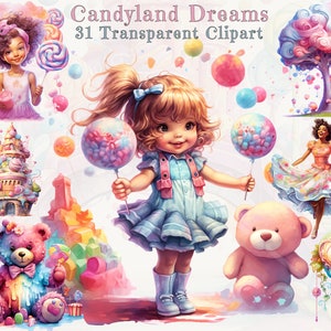 Premium Candyland Clipart - süße Mädchen, Süßigkeiten Häuser, Lutscher, Süßigkeiten Schlösser PNG - für kommerzielle Nutzung und persönlichen Gebrauch, sofortiger Download