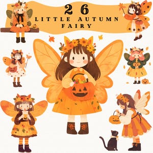 Piccola fata autunnale clipart png, adorabile clipart fata, donna autunno, pianificatore autunnale, scrapbooking, adesivo minimalista cottagecore png