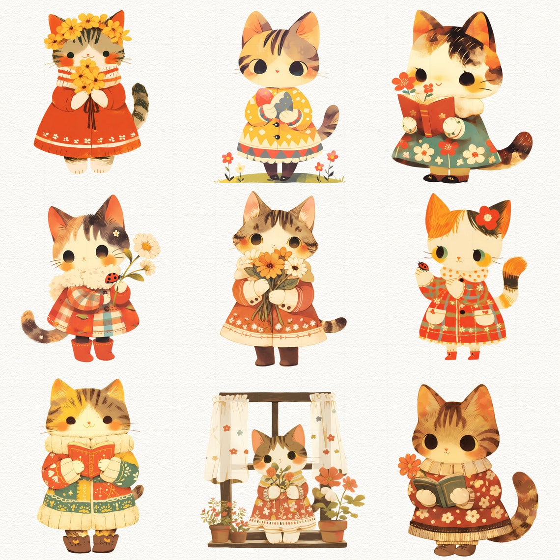 Spring Cats Clipart: Cozy Floral PNG Stickers (digital Download) - Etsy