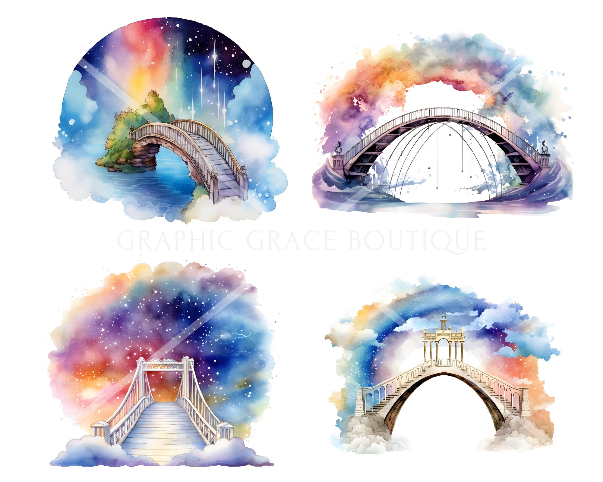 Rainbow Bridge Clipart Bundle, Watercolor Pet Memorial PNG, Sympathy ...