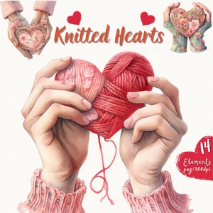 Schöne Hände mit Herzen Clipart, Kinderzimmer Clipart, Valentinstag gestrickte Herzen, romantische Liebe Hände | Transparentes hochwertiges PNG
