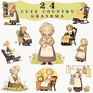 Süße Land Oma Digital Aufkleber Clipart, Land Clip Art, Großmutter Clip Art, lesen Png Clipart, minimalistische, entzückende Wandkunst