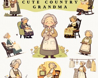 Clipart de Vovó Caipira Fofa, Adesivos Rústicos em PNG (Download Digital)