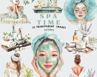 Aquarell Spa Clipart Sammlung - Self-Care & Entspannung PNG Grafiken, digitaler Download für Wellness Crafts druckbare Kunstaufkleber