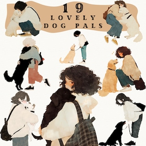 Lovely Dog Pals digital stickers, Girls and Dogs png, journaling, puppy png, dog sticker, transparent, scrapbooking, anime girl, dog lover