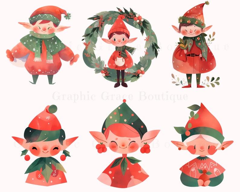 Watercolor Christmas Elves Clipart: Festive PNG Bundle - Etsy