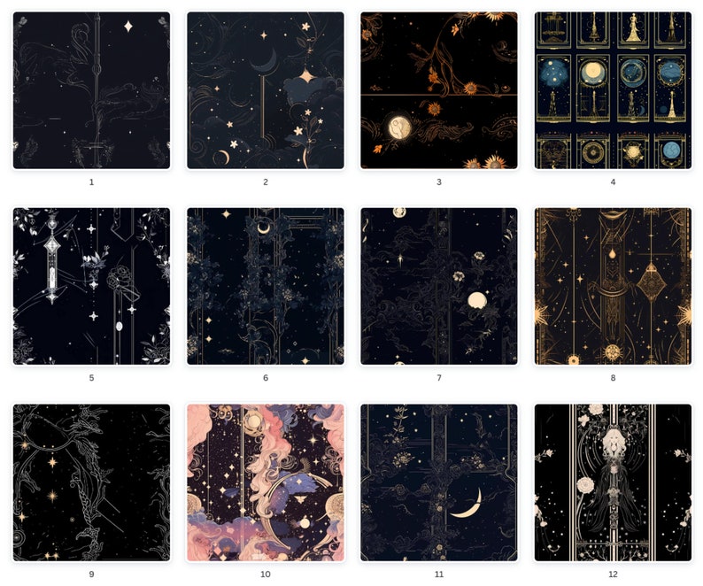 Celestial Tarot Digital Paper Pack, Arcane Seamless Patterns, Moon ...