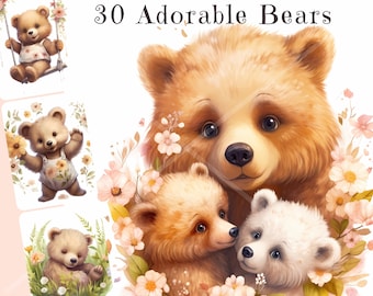 Aquarell Teddy Bär Clipart Bundle, Baby-Dusche-Bär PNG, blau Kinderzimmer Aufkleber, süßes Baby Junge digitaler Download