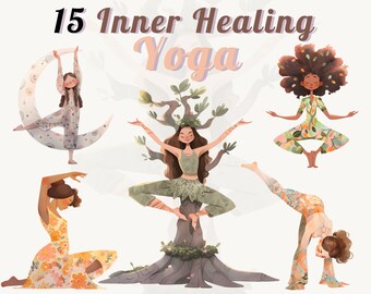 Watercolor Yoga Clipart Bundle – Boho Yoga Poses & Silhouettes – Mindful Wellness Digital Download – Watercolor Illustration PNGs