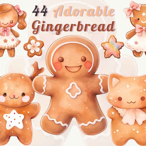 Watercolor Gingerbread Clipart Bundle: Adorable Gingerbread Man, Animals, Houses - Adorable Nursery Winter | Transparent High-Quality PNG