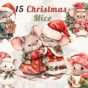 Watercolor Christmas Mice PNG Clipart Bundle - Christmas Clipart - Winter Bundle - Junk Journals Invitations Sublimation Digital PNG