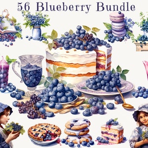 Premium Blueberry Watercolor Clipart Bundle | Blueberry Desserts, Drinks and More | For Digital Designers and Crafters, Commercial use