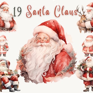 Pacote de clipart em aquarela de Papai Noel | Arte digital de Natal, criações festivas e alegres do Papai Noel, PNGs transparentes de alta qualidade