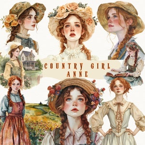 Anne Shirley Clipart, 2017, Cottagecore Anne, 2018, Land Girlande, Anne Shirley Clipart, rotes Haar Cottagecore Mädchen