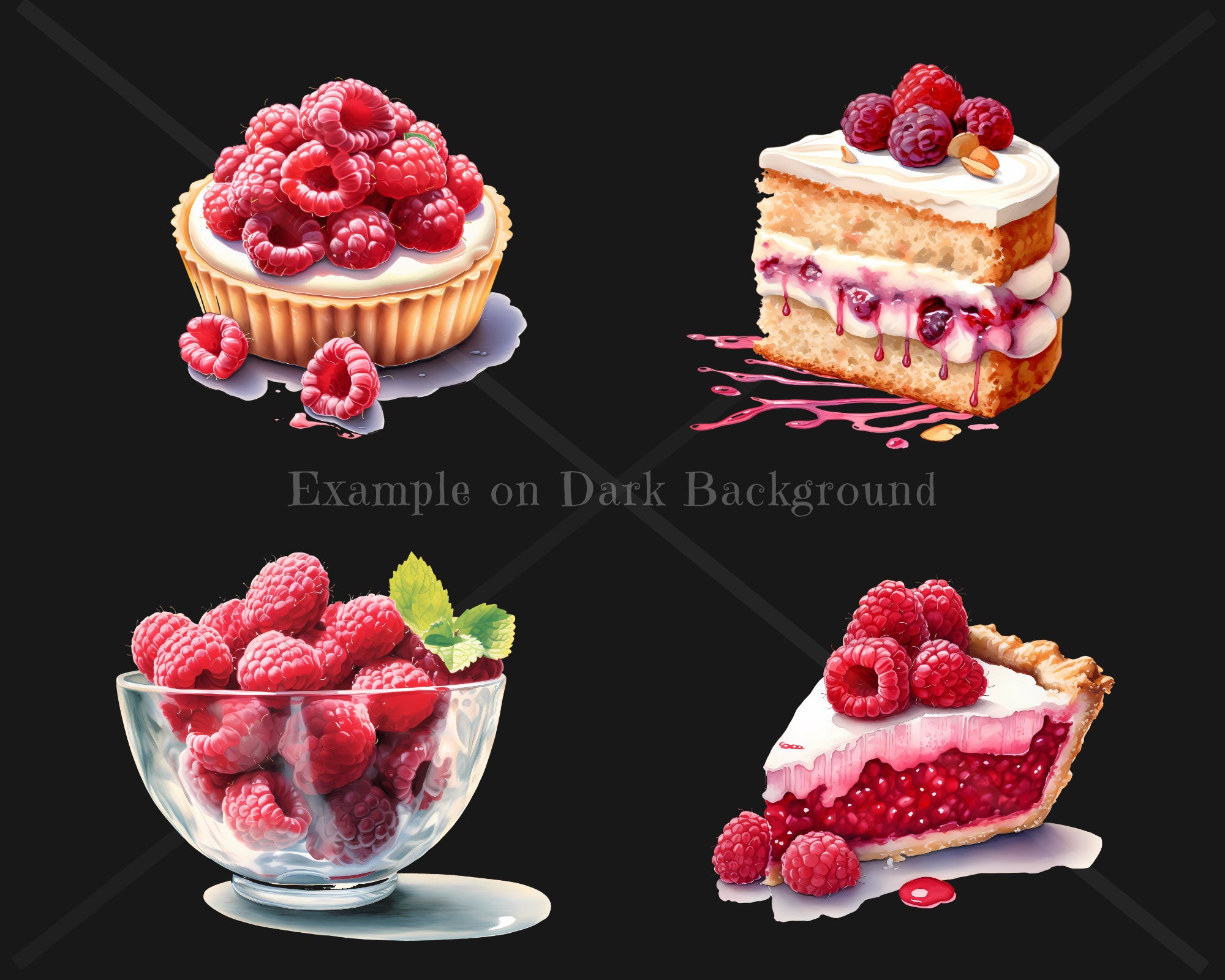 Premium Watercolor Raspberry Delights Clipart Digital PNG Raspberry ...