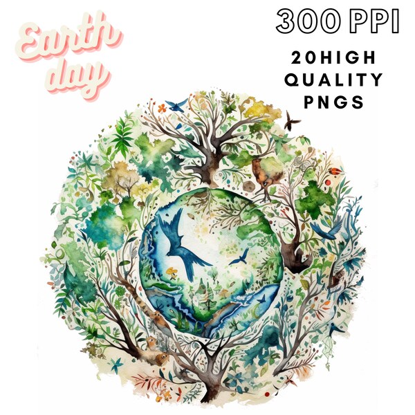 Célébrez le Jour de la Terre avec 20 images PNG numériques de haute qualité d'arbres, de nature, de fleurs et plus encore !