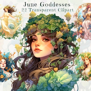 June Goddesses Watercolor Digital Clipart Bundle - High-Quality PNG Images - Feminine art, floral design, Instant Download, Commercial Use
