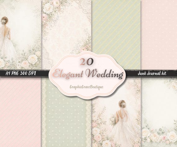 Blush Sage Wedding Junk Journal Pages, A4 Printable Scrapbook Paper, Tags Labels Ephemera Kit, Romantic Digital Download
