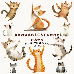 Purr-fectly Playful: Adorable Funny Cats Clipart Collection - Félins amusants fantaisistes pour vos créations - Fabrication de cartes - Téléchargement instantané