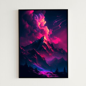 Vintage / Retro Digital Poster | Synthwave Mountain Landscape Printable Wall Art | Digital Instant Download