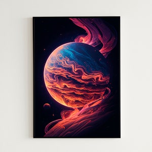 Vintage / Retro Digital Poster | Synthwave Jupiter Planet Space Printable Wall Art | Digital Instant Download