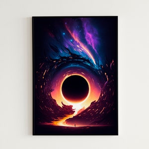 Vintage / Retro Digital Poster / Synthwave Black Hole y Space Arte de pared imprimible / Descarga digital instantánea
