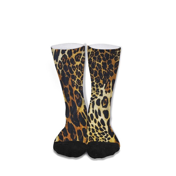 Leo Pard Safari, Mid-calf socks (black at toe heel) | Polyester