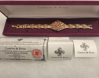 Vintage Schmuck Jacqueline Bouvier Kennedy Camrose & Kross Gold Ton Armband mit roten Steinen Faux Geschenk für sie