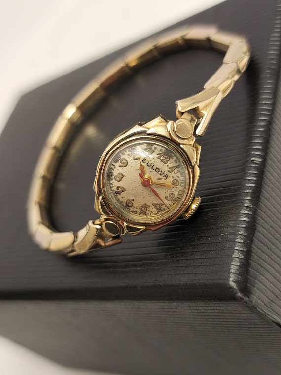 Antique Womens Gold Watch Dainty Bulova Manual Wi… - image 1