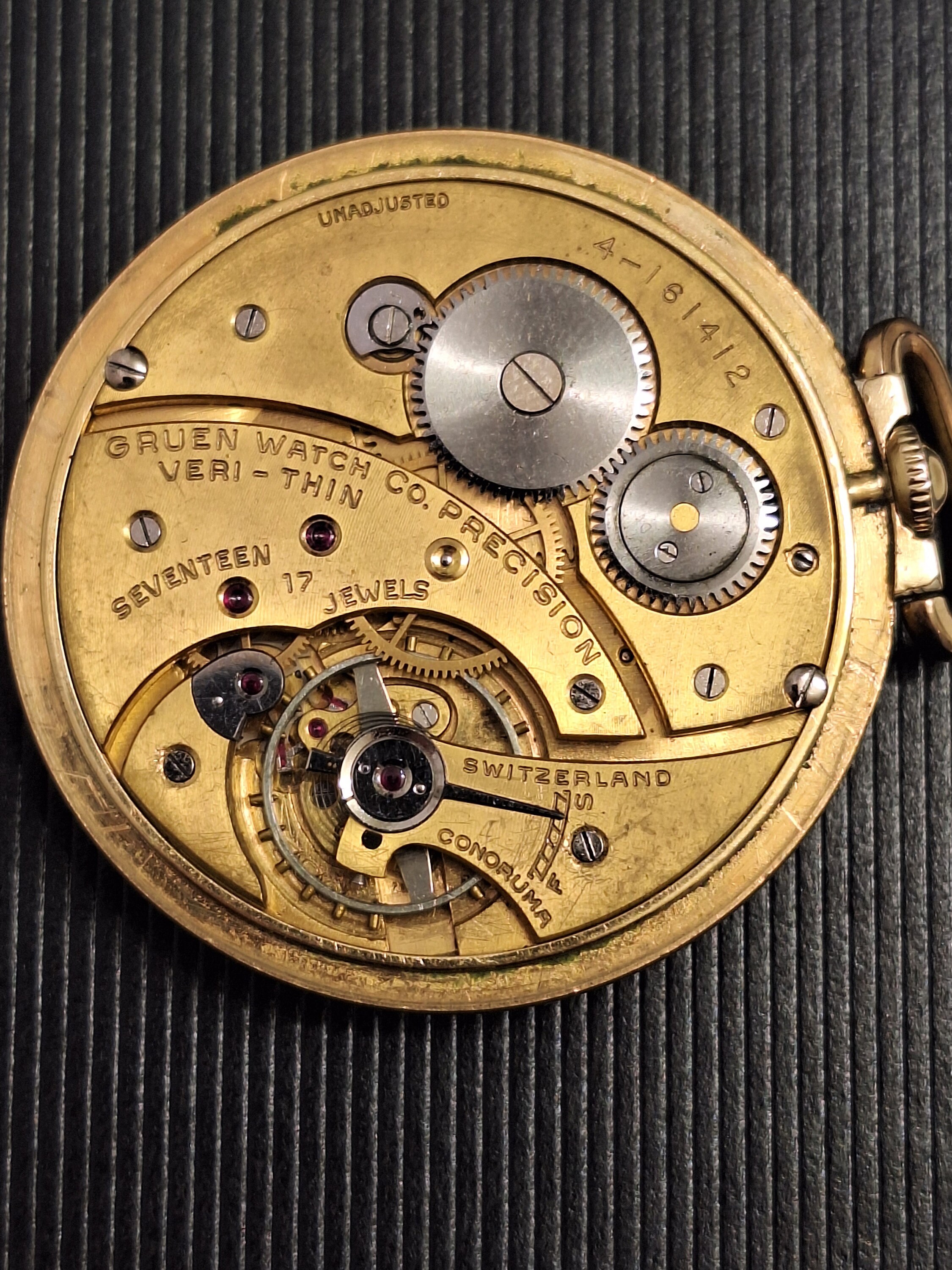 Vintage Gruen Veri Thin Precision Pocket Watch 10k GF For Repair