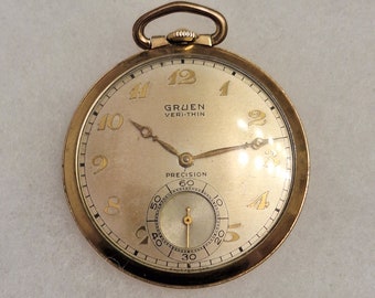 Vintage Gruen Veri Thin Precision Pocket Watch 10k GF For Repair