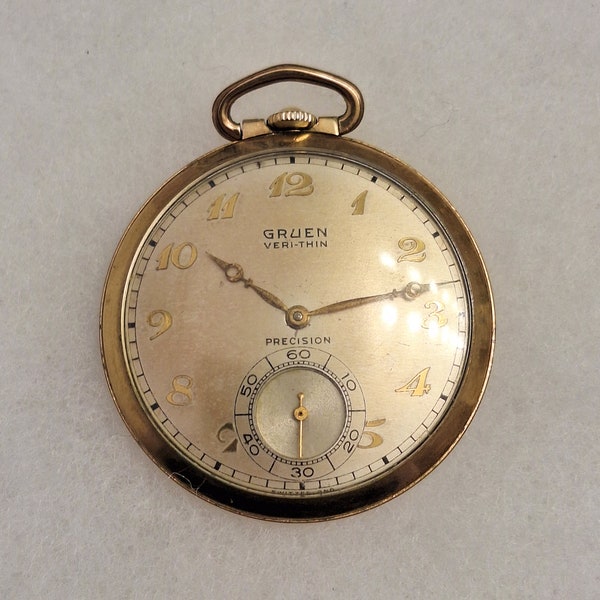 Vintage Gruen Veri Thin Precision Pocket Watch 10k GF For Repair