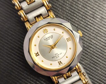 Vintage Womens Watch Quartz Langs Two Tone With Diamond Cut Bezel and Roman Numeral Markers Gift for Her Etsy