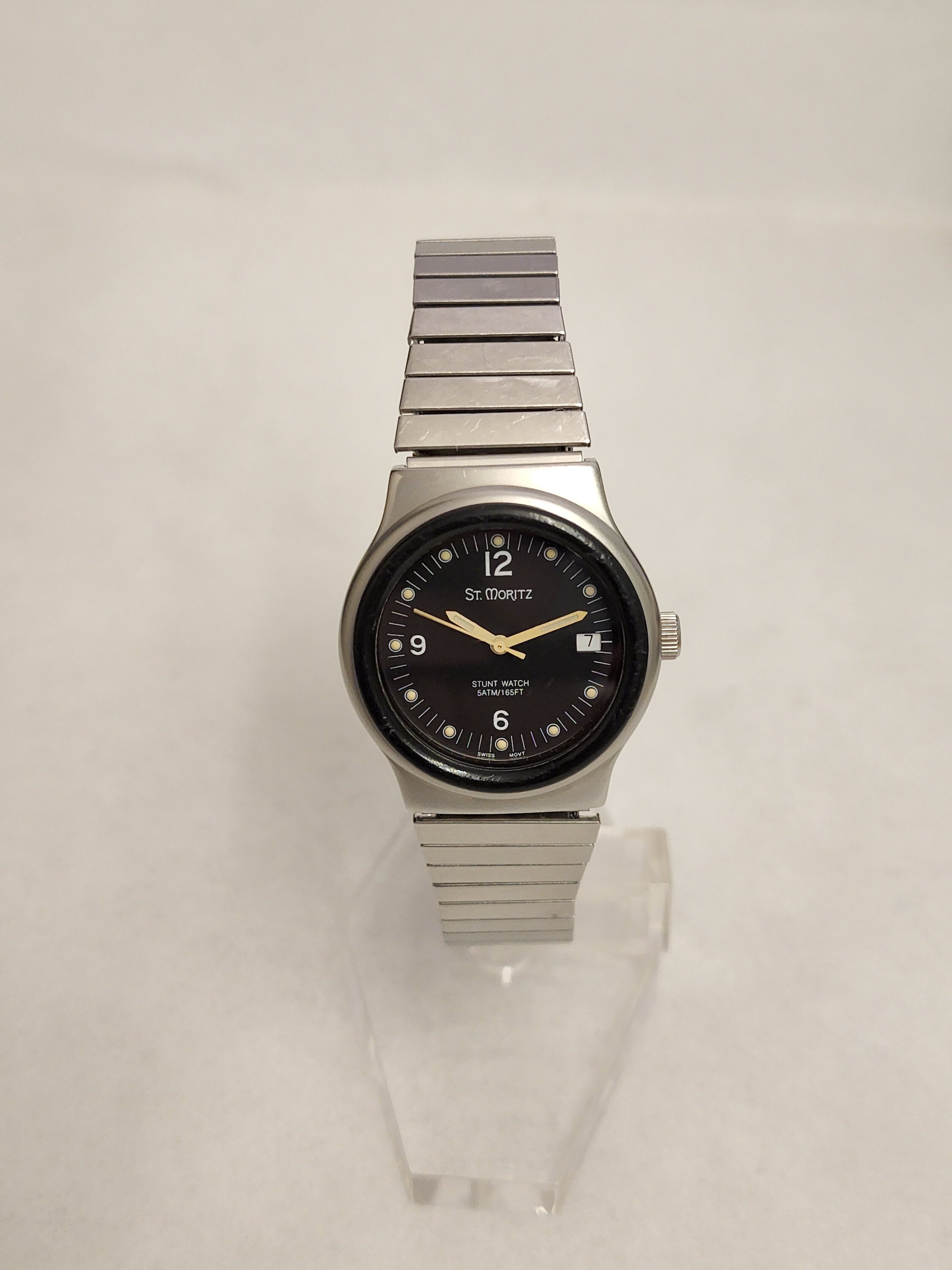Retro St Moritz Quartz Watch Stunt Watch Model 8600 All Stainless 