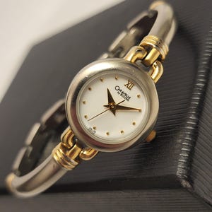 Retro Two Tone Womens Watch Caravelle By Bulova Silver Tone With Gold Tone Accents Small Wrist Watch Gift For Her