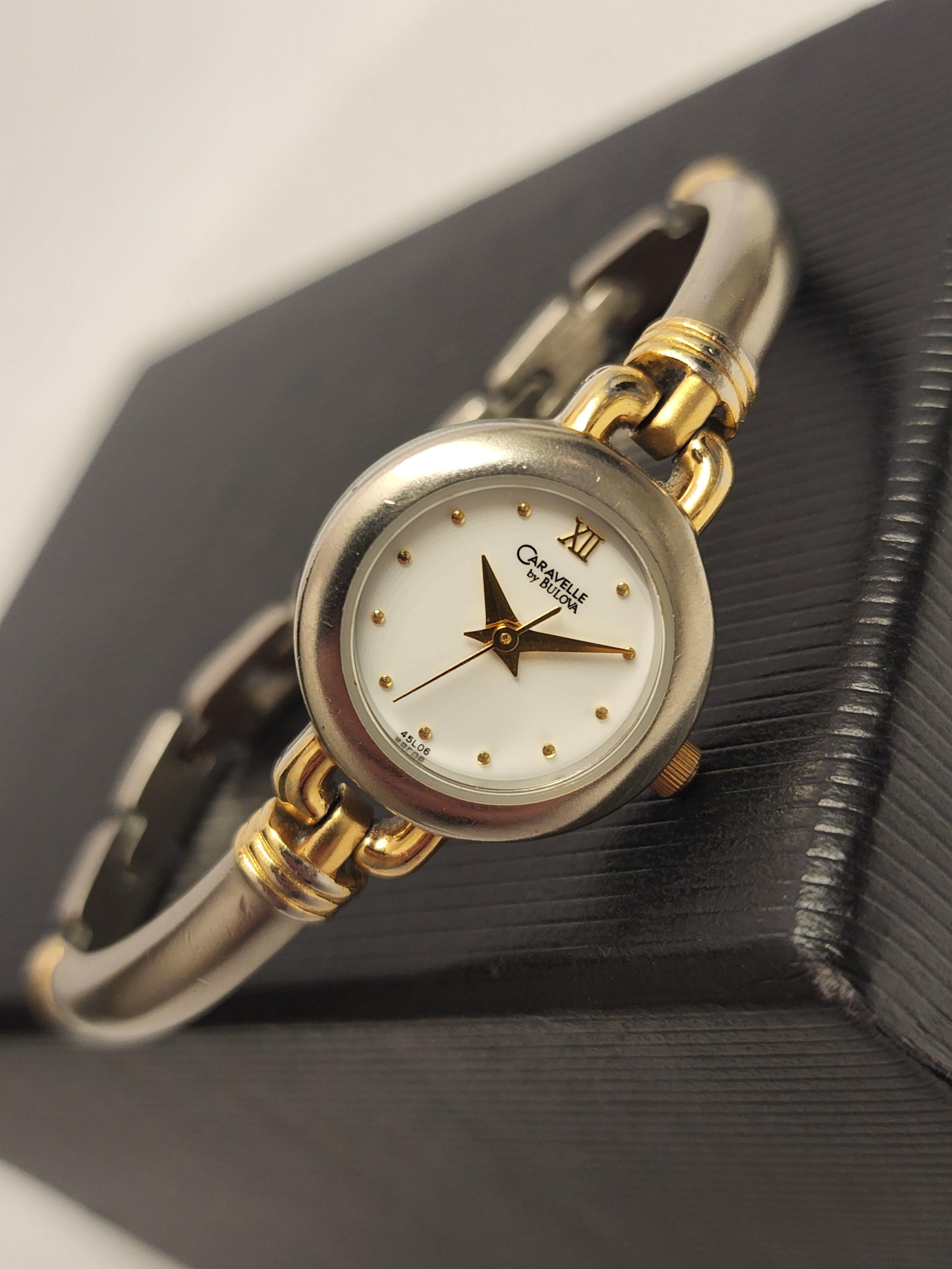 Retro Two Tone Womens Watch Caravelle by Bulova Silver Tone 