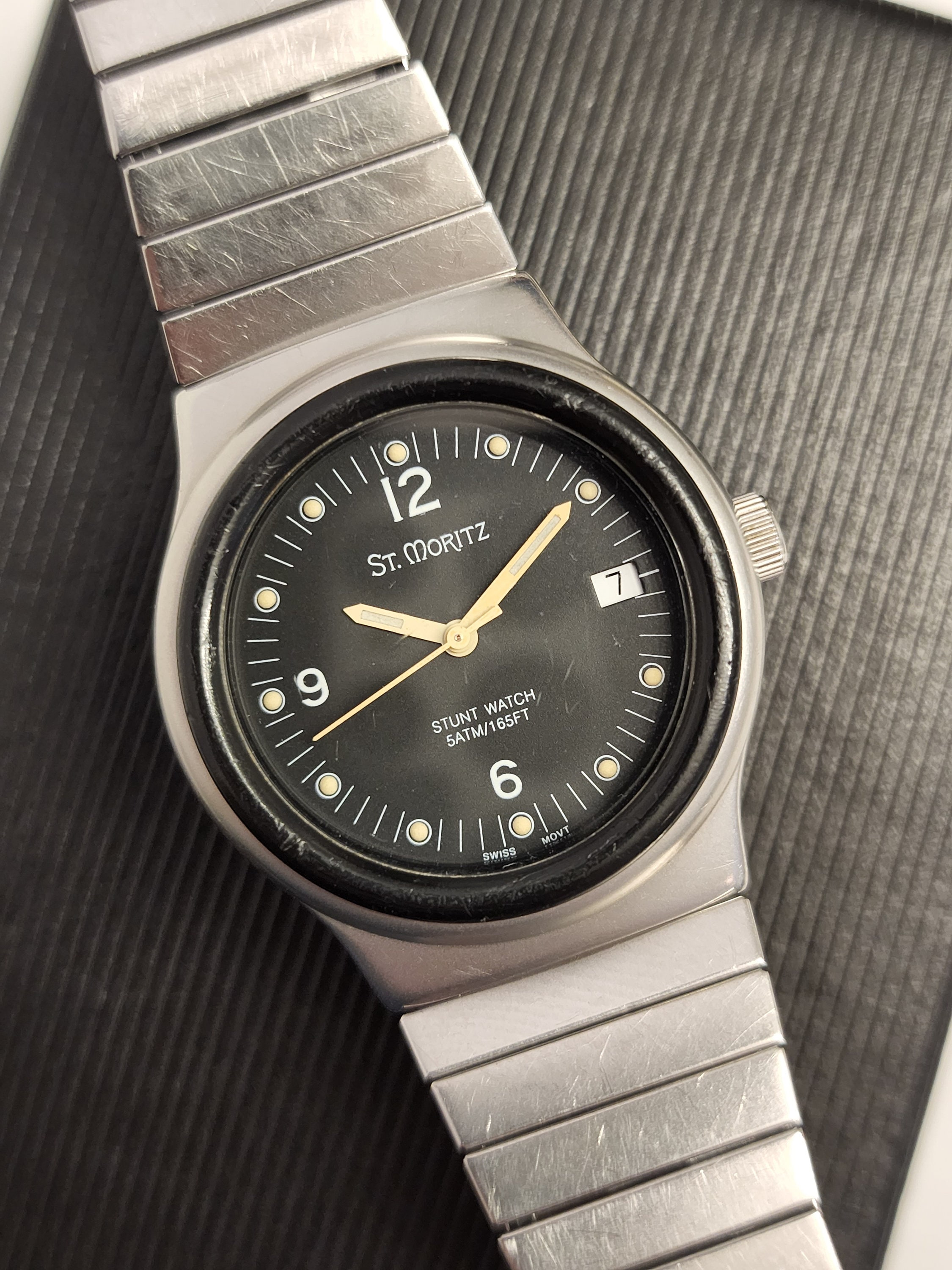 Retro St Moritz Quartz Watch Stunt Watch Model 8600 All Stainless