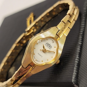 Retro Gold Tone Womens Watch Aviva Ladies Cocktail Watch Small Dainty Watch Gift For Her