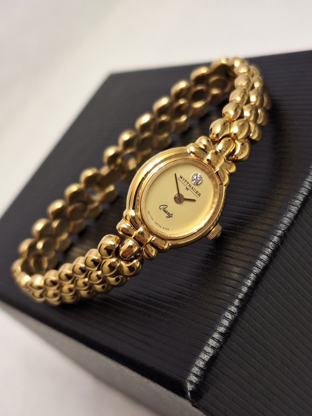 Vintage Gold Wittnauer Ladies Quartz Watch With Diamond Marker Etsy