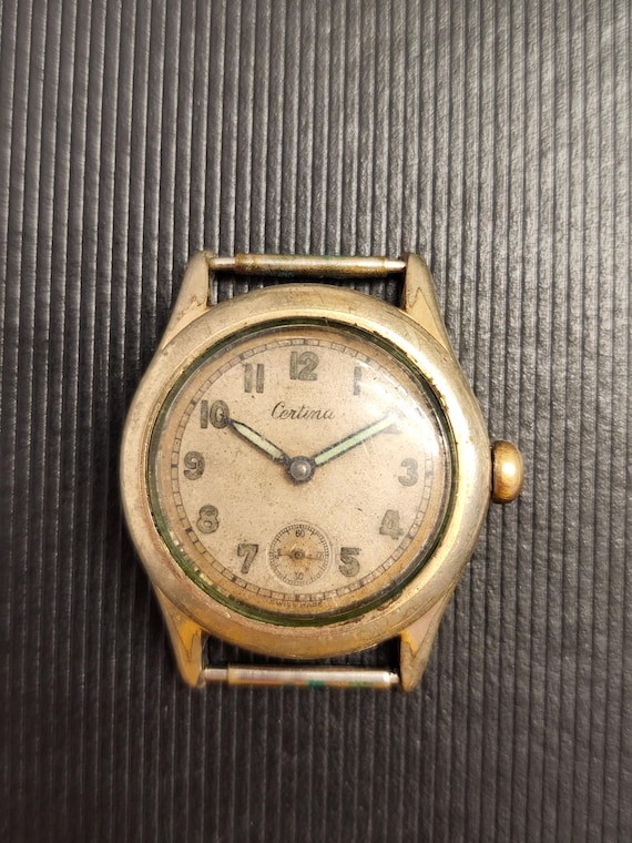 Vintage WW2 Era Certina Watch Mechanical Manual Wind With Sub Second Complication 29mm Jr Size Boys Size On Nato Strap Read Description View 3