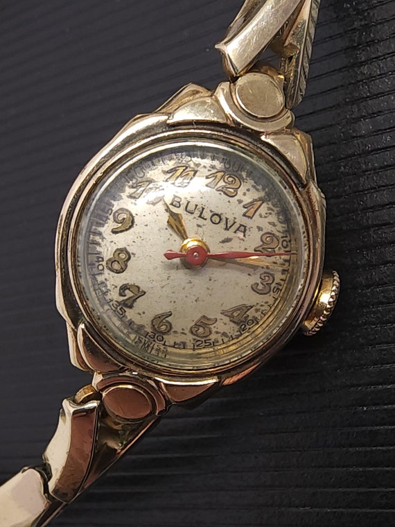 Antique Womens Gold Watch Dainty Bulova Manual Wi… - image 3