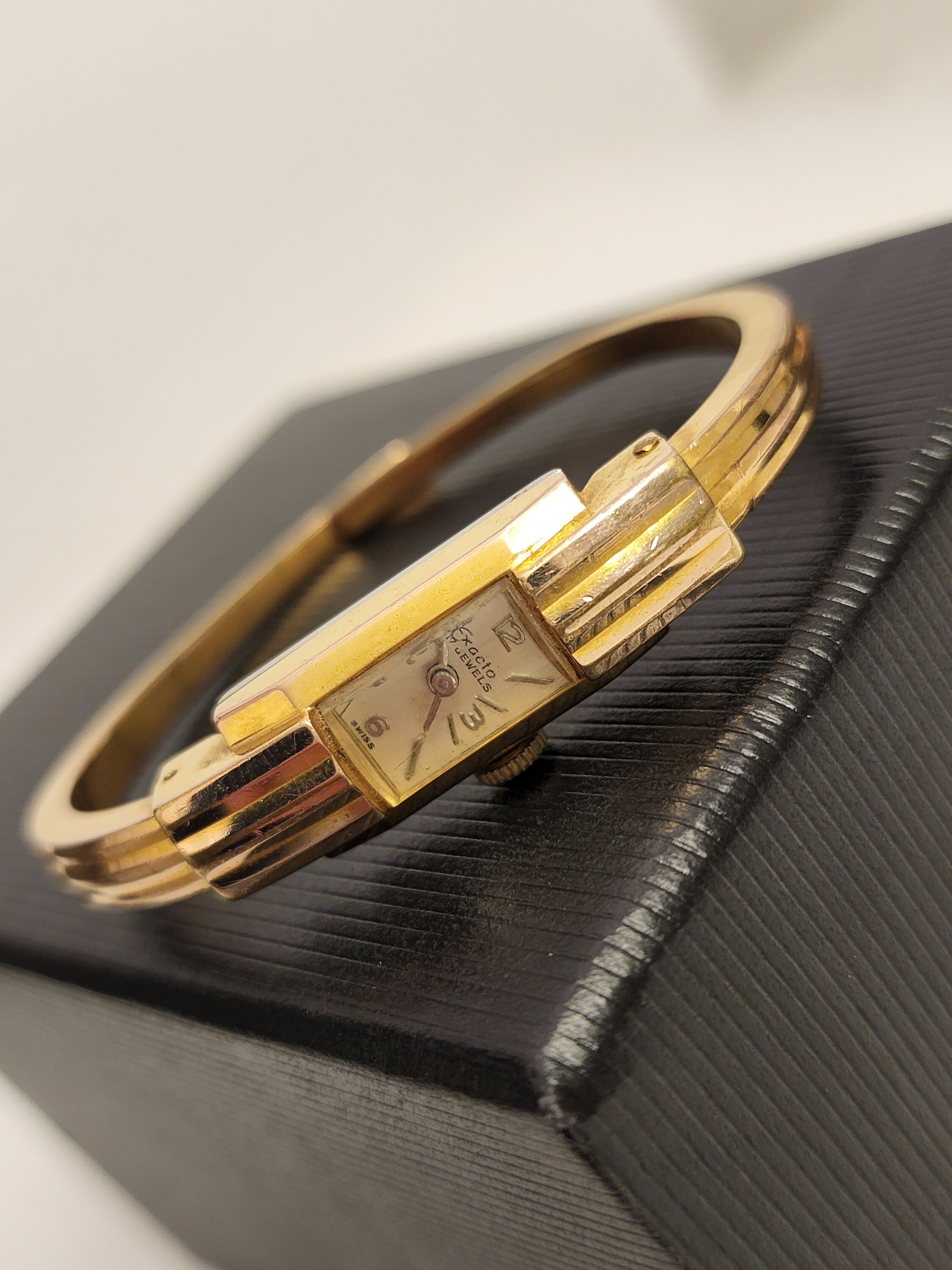 Vintage Gold Bangle Bracelet Watch Exacto Jewels Manual Wind