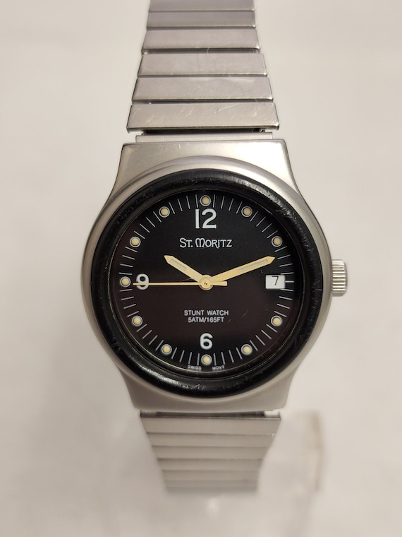 Retro St Moritz Quartz Watch Stunt Watch Model 8600 All Stainless