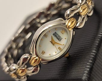 Retro Two Tone Uhr Michele Bernard Quartz Mit Perlmutt Zifferblatt Silber Ton und Gold Ton Geschenk für Sie