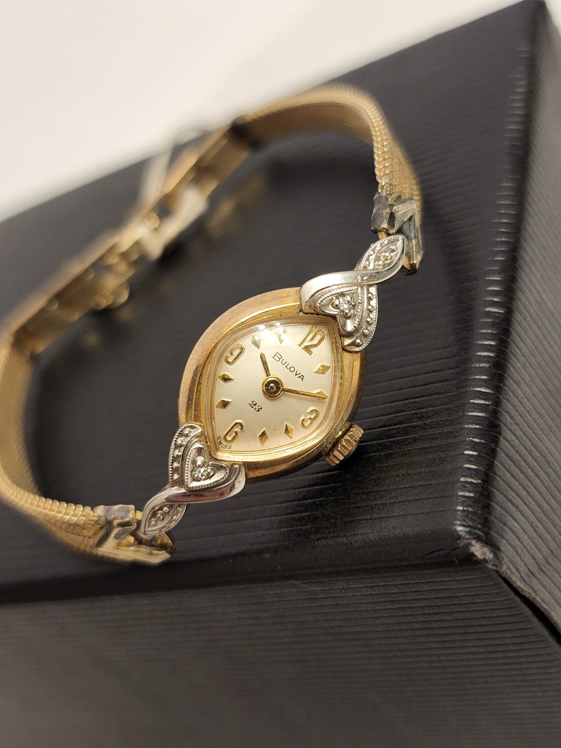 Vintage Womens Gold Watch Bulova 23 Mechanical Manual Wind 10k Rolled Gold Plated M4 1964 Dainty Cocktail Watch Gift For Her, photo 2 of 5