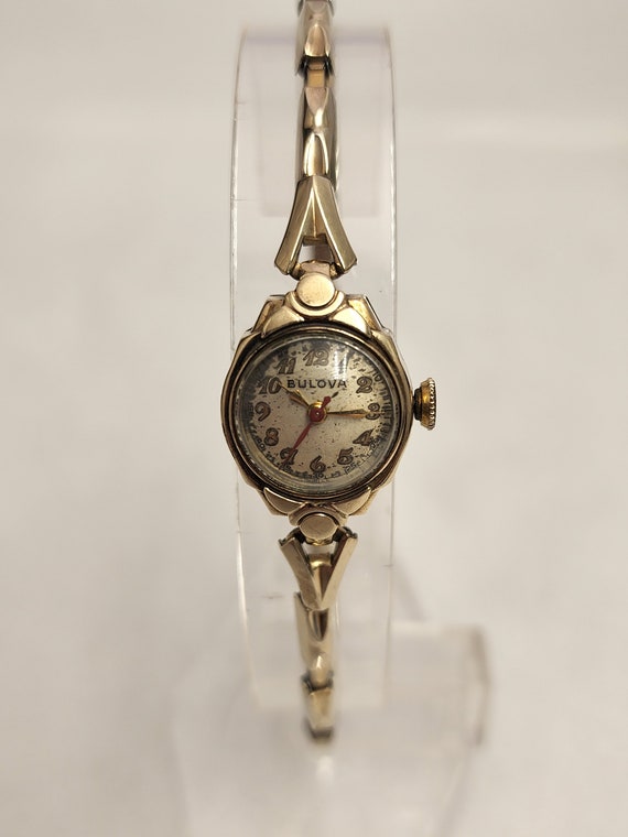 Antique Womens Gold Watch Dainty Bulova Manual Wi… - image 4