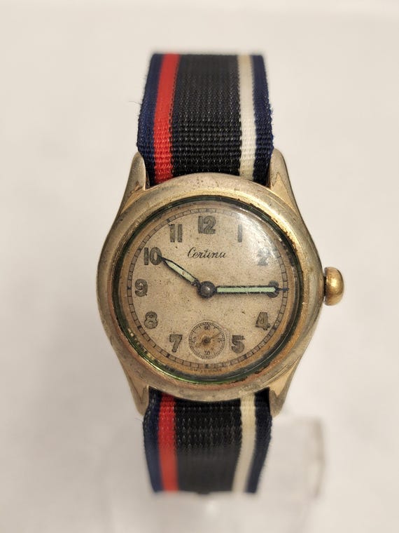 Vintage WW2 Era Certina Watch Mechanical Manual Wind With Sub Second Complication 29mm Jr Size Boys Size On Nato Strap Read Description